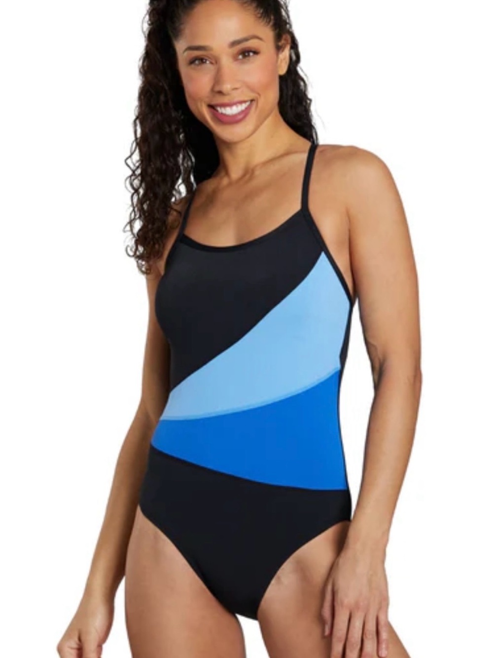 Aqua Shape Women’s Colorblock One-Piece Swimsuit - Black & Blue Size 20